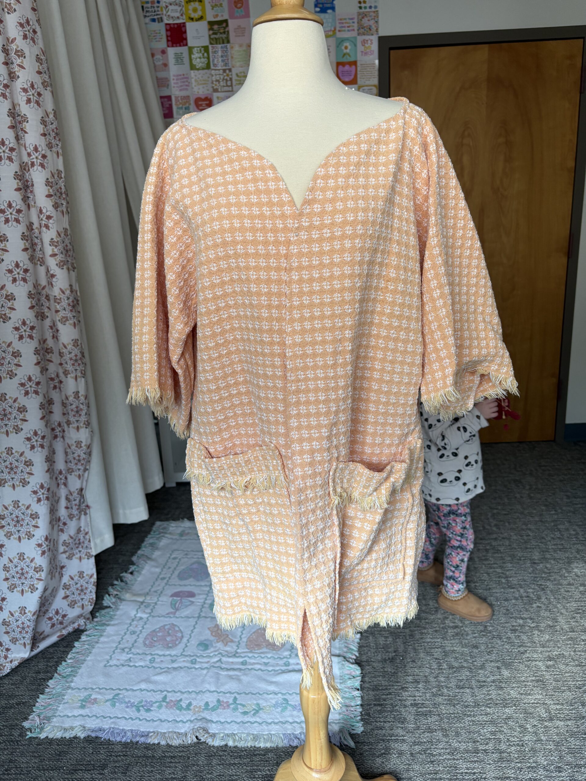 Upcycled Cardigan from Vintage Orange & Cream Woven Blanket