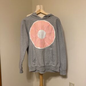 Upcycled Hoodie with Vintage Quilt Appliqué – Pink & White