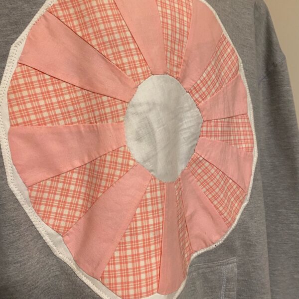 Upcycled Hoodie with Vintage Quilt Appliqué – Pink & White - Image 2