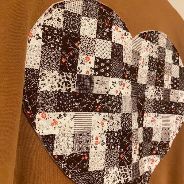 Upcycled Brown Sweatshirt with Rag Quilt Heart Appliqué - Image 3
