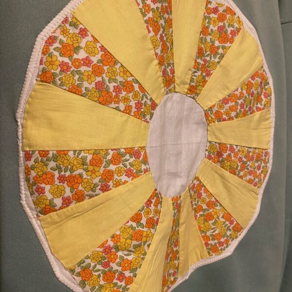 Upcycled Sage Green Sweatshirt with Vintage Quilt Appliqué - Image 2