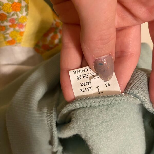 Upcycled Sage Green Sweatshirt with Vintage Quilt Appliqué - Image 3