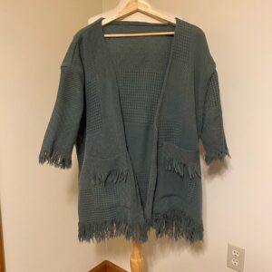 Handmade Dark Green Cardigan from Thrifted Throw Blanket