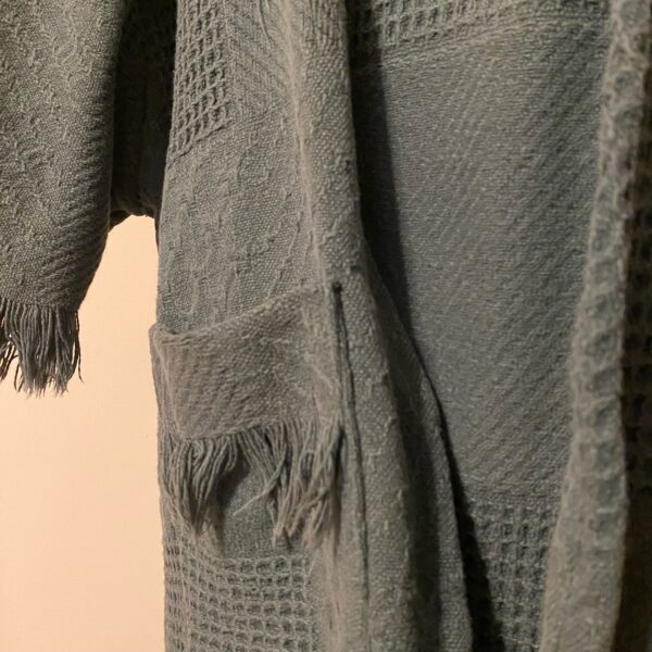 Handmade Dark Green Cardigan from Thrifted Throw Blanket - Image 2
