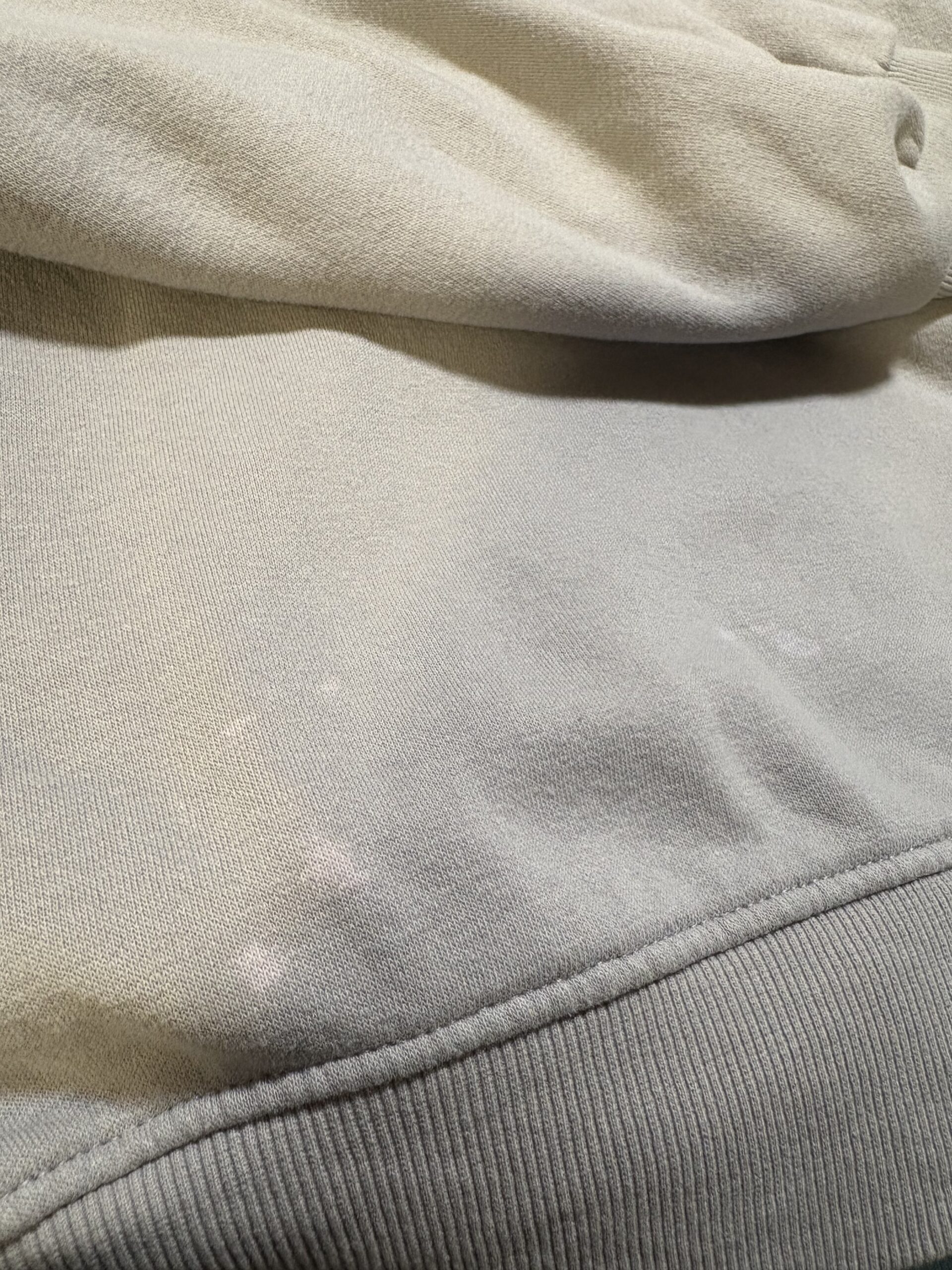 Upcycled Sweatshirt with Floral Stripe Appliqué – Blue, Grey, & Off-White - Image 2