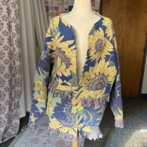 Upcycled Cardigan from Vintage Sunflower Woven Throw Blanket
