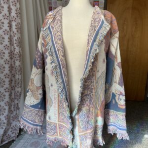 Upcycled Cardigan from Vintage Angel Motif Woven Throw Blanket