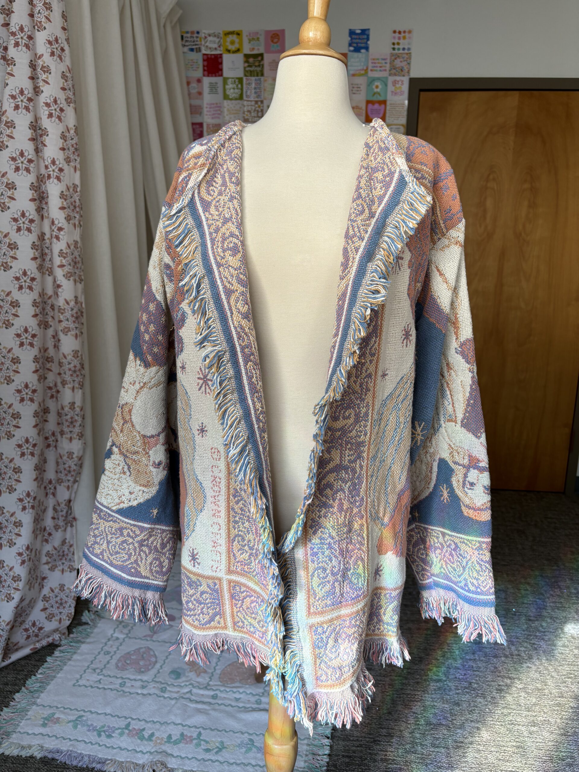 Upcycled Cardigan from Vintage Angel Motif Woven Throw Blanket