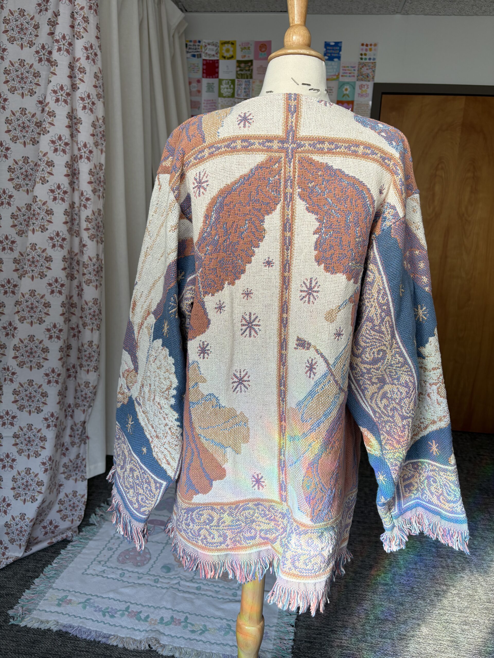 Upcycled Cardigan from Vintage Angel Motif Woven Throw Blanket - Image 2