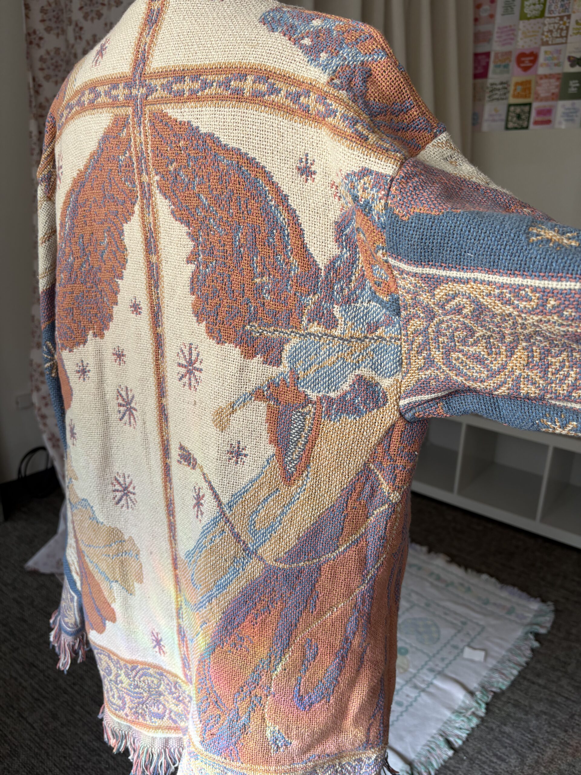 Upcycled Cardigan from Vintage Angel Motif Woven Throw Blanket - Image 3