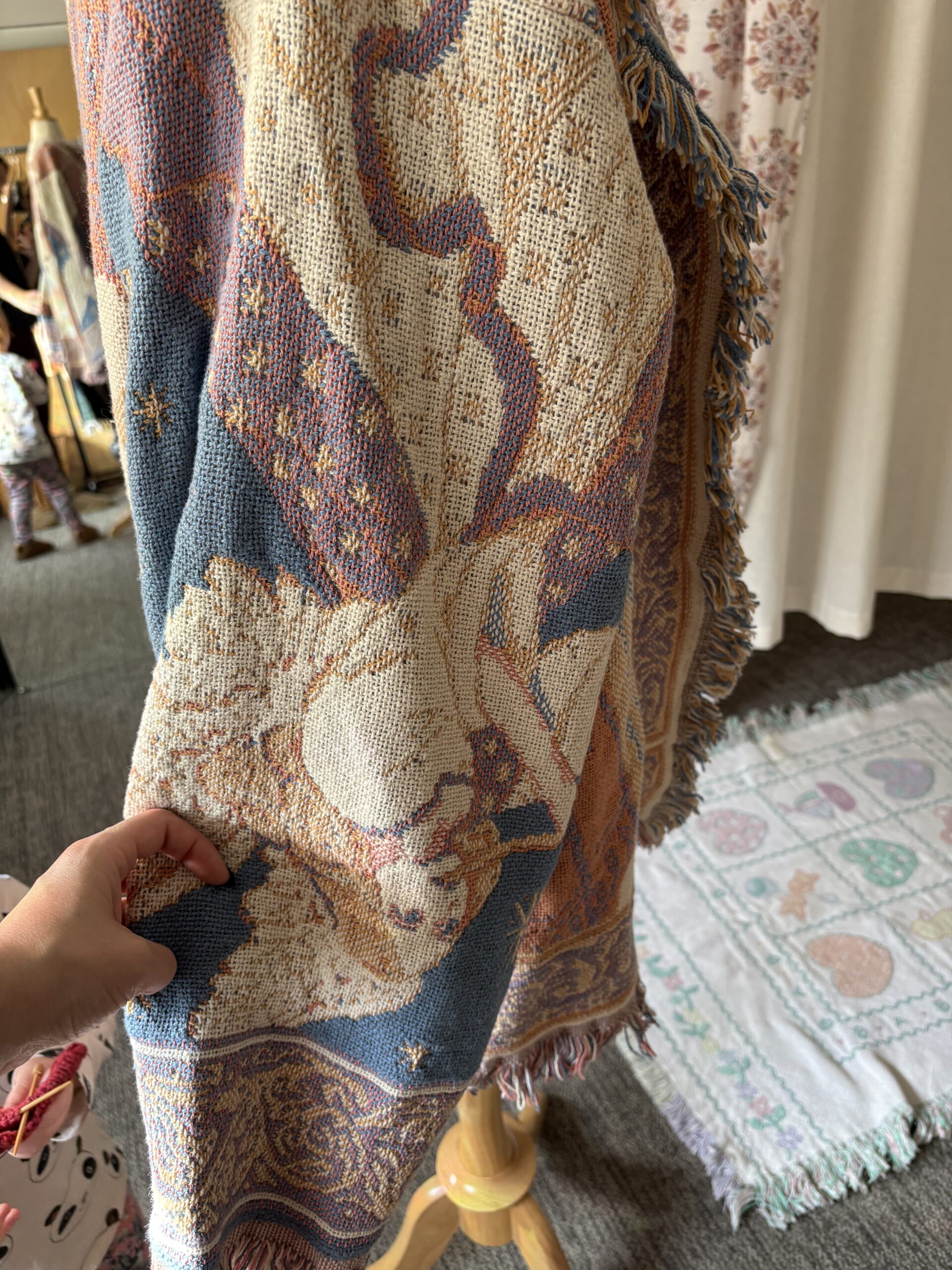 Upcycled Cardigan from Vintage Angel Motif Woven Throw Blanket - Image 4