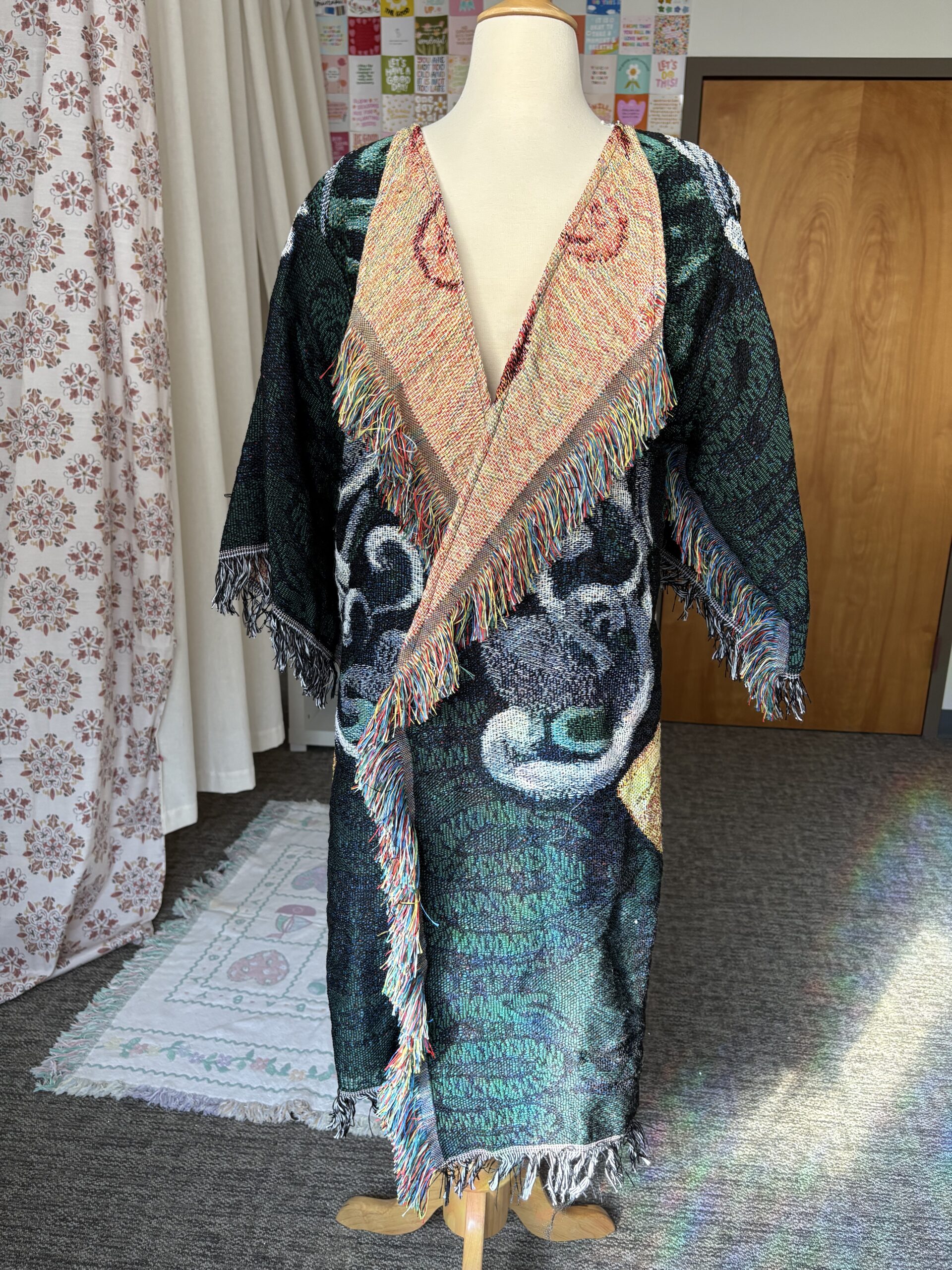 Upcycled Cardigan Duster Jacket from Slytherin Woven Blanket