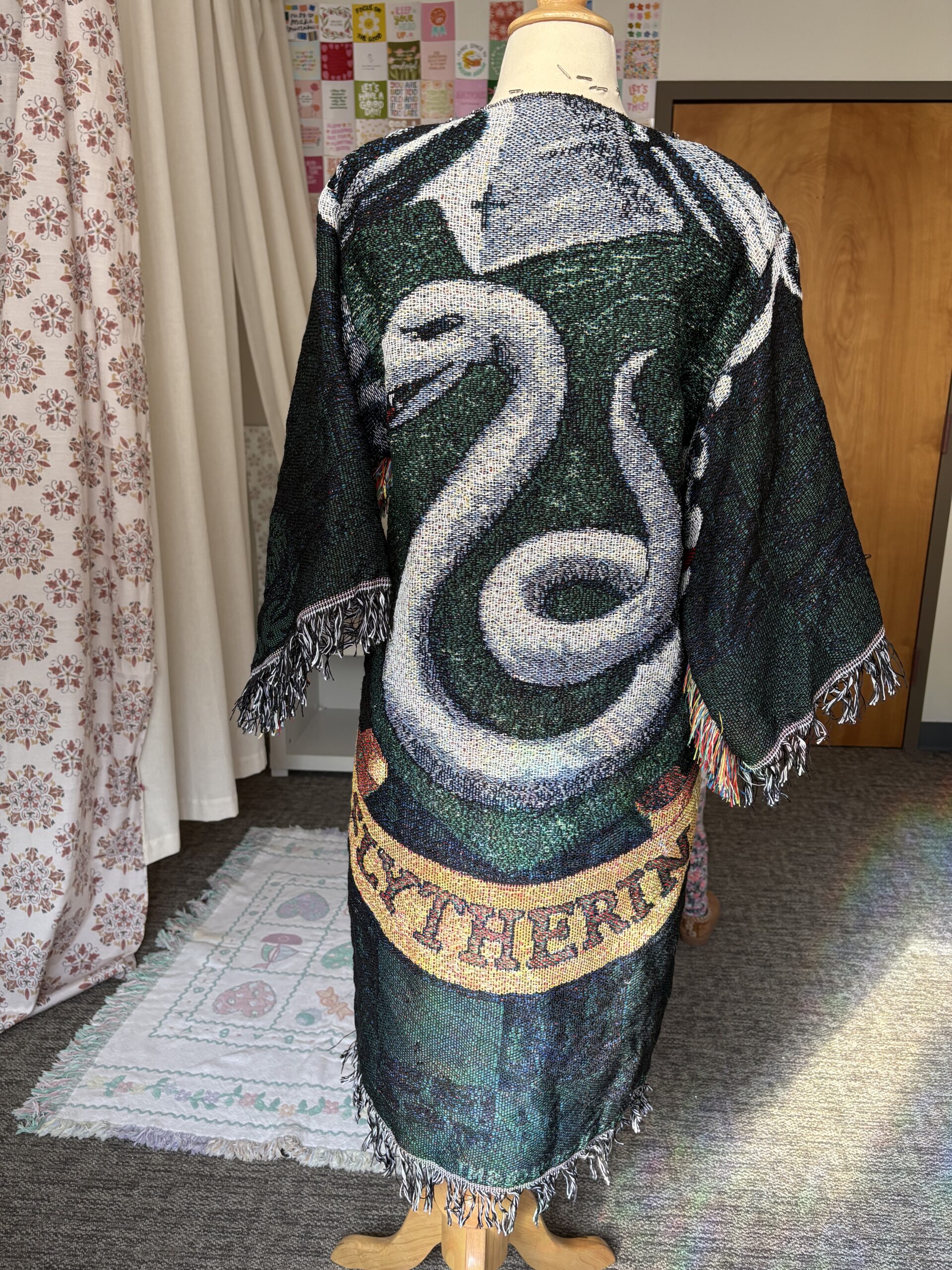 Upcycled Cardigan Duster Jacket from Slytherin Woven Blanket - Image 2