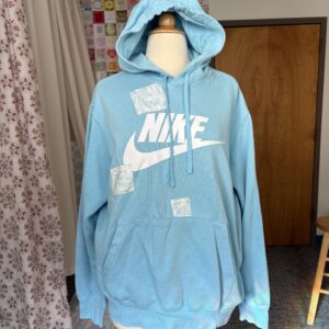 Upcycled Nike Hoodie with Tie Dye Patches – Blue & White