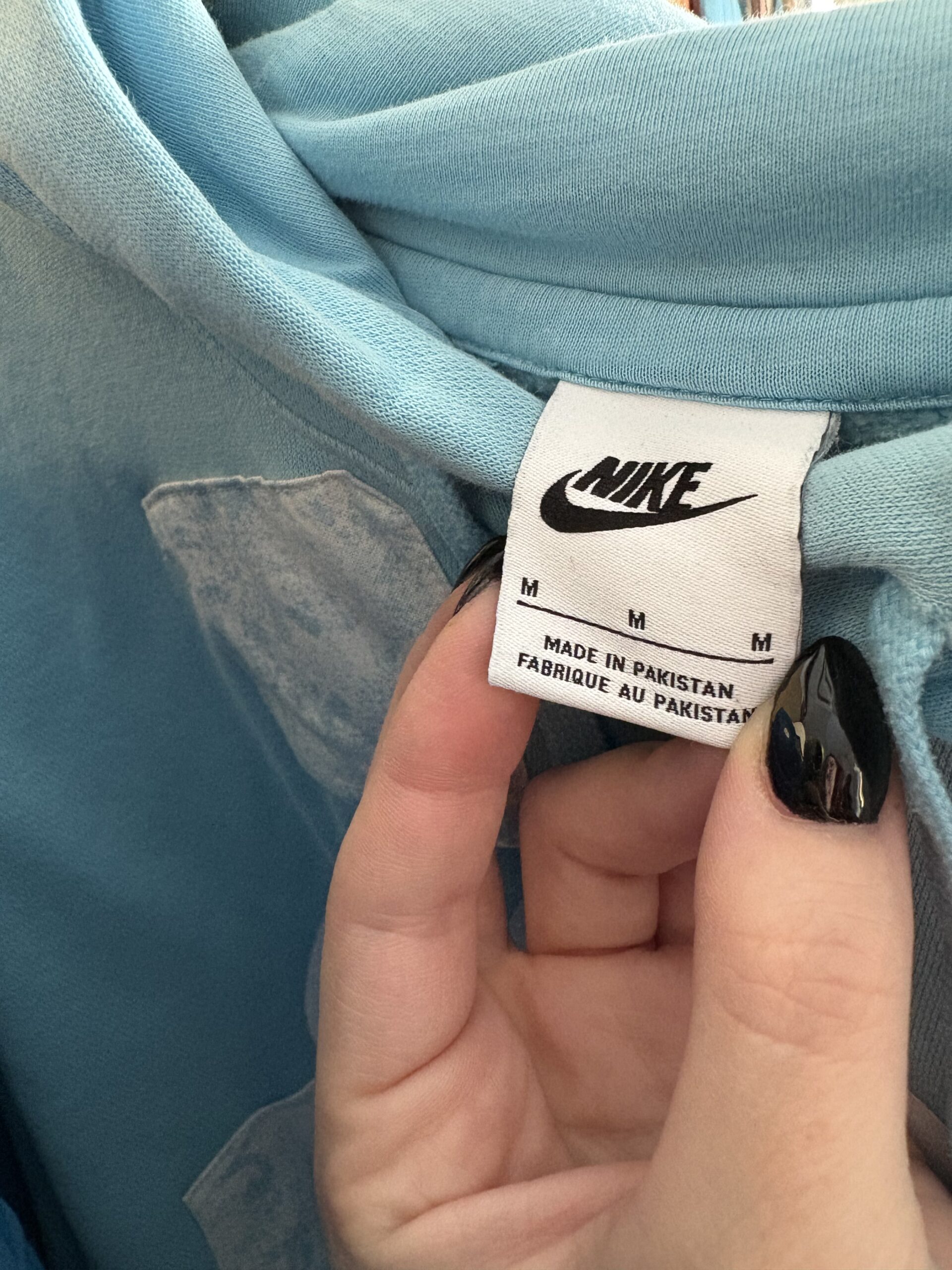 Upcycled Nike Hoodie with Tie Dye Patches – Blue & White - Image 3